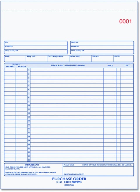 Rediform 1L147 Purchase Order Book, 8 1/2 x 11, Letter, Three-Part Carbonless, 50 Sets/Book