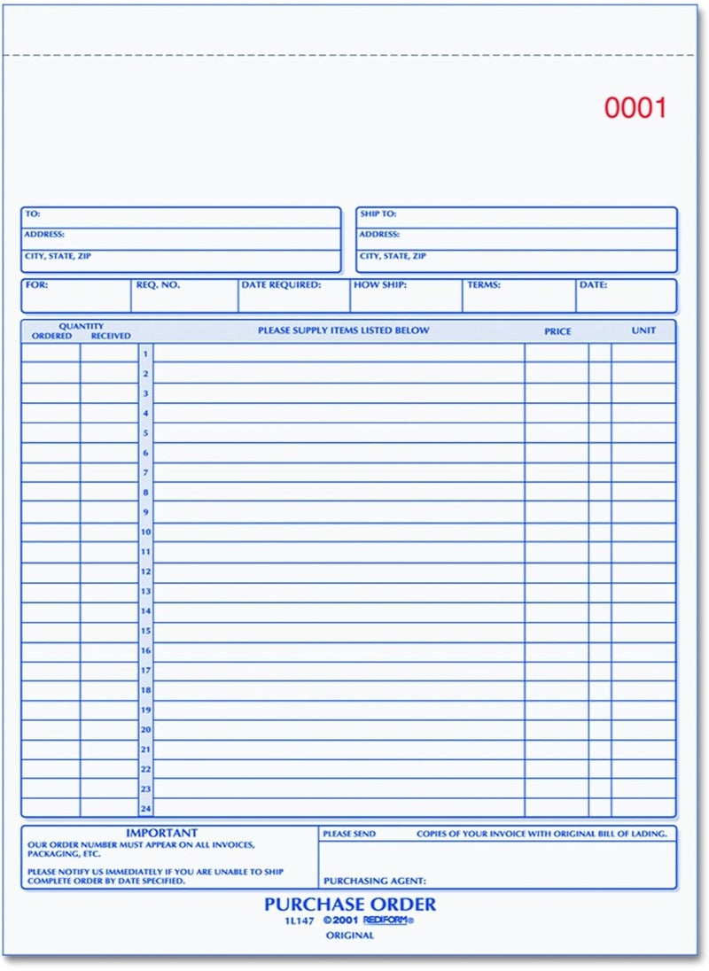 Rediform - Rediform 1L147 Purchase Order Book, 8 1/2 x 11, Letter, Three-Part Carbonless, 50 Sets/Book - Image 1