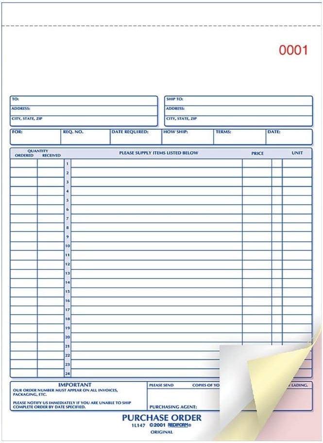Rediform - Rediform 1L147 Purchase Order Book, 8 1/2 x 11, Letter, Three-Part Carbonless, 50 Sets/Book - Image 1