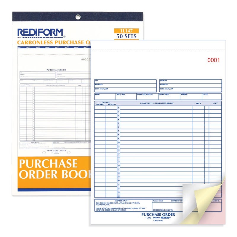 Rediform 1L147 Purchase Order Book, 8 1/2 x 11, Letter, Three-Part Carbonless, 50 Sets/Book - Image 2