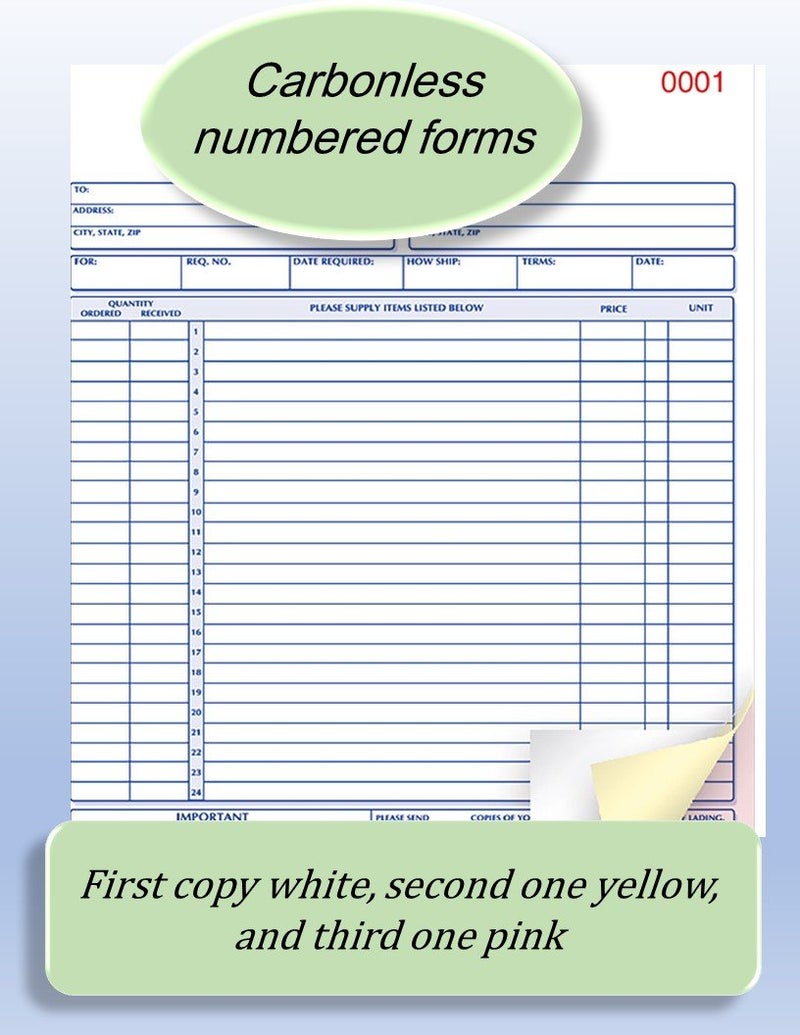 Rediform 1L147 Purchase Order Book, 8 1/2 x 11, Letter, Three-Part Carbonless, 50 Sets/Book - Image 4
