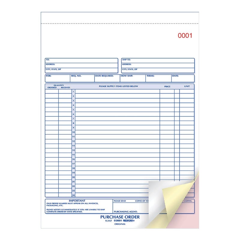 Rediform 1L147 Purchase Order Book, 8 1/2 x 11, Letter, Three-Part Carbonless, 50 Sets/Book - Image 3