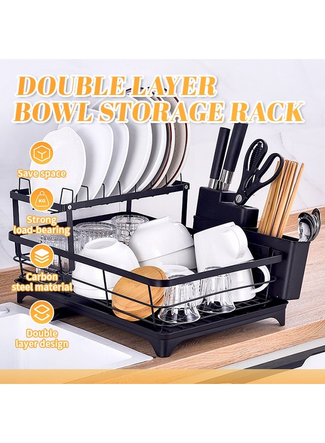 Dish Drying Rack with Chopstick Holder, Aluminum Alloy Dish Rack, Detachable 2-Tier Dish Drainer with Retractable Drainpipe, Perfect Kitchen Storage Accessory  - Image 2
