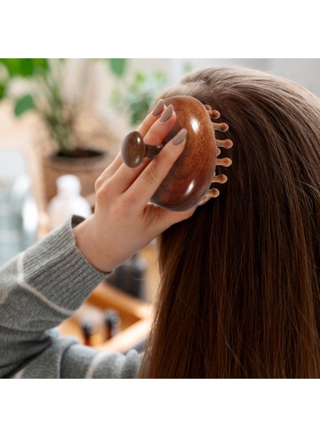 Sunspire Wooden scalp massager, handheld head massage brush, comb made of natural sandalwood, massage hair care tool to relax and promote blood circulation, suitable for body soothing and promoting hair growth. - Image 4