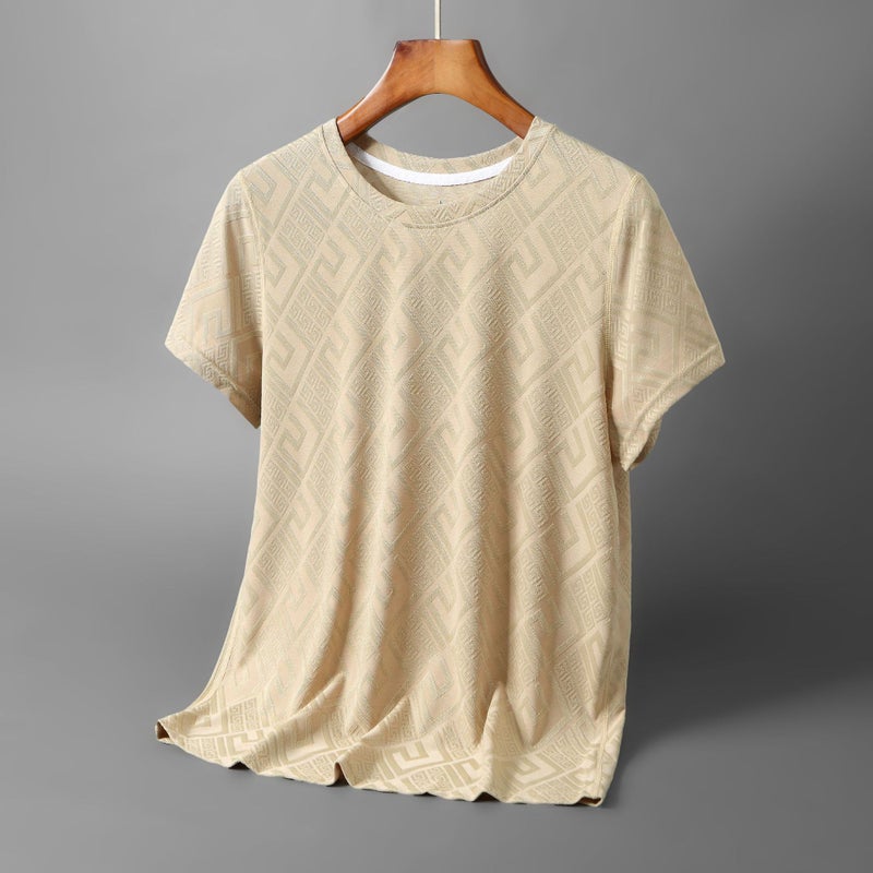Short-sleeved Ice Silk T-shirt Men's Summer High-end Men's Fashion Brand European T-shirt Men's Jacquard Half-sleeved Top All-match Men's - Image 1