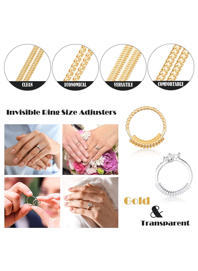 Generic - 16 Pieces Invisible Ring Size Adjusters with Jewelry Polishing Cloth (Transparent, Gold) - Image 1