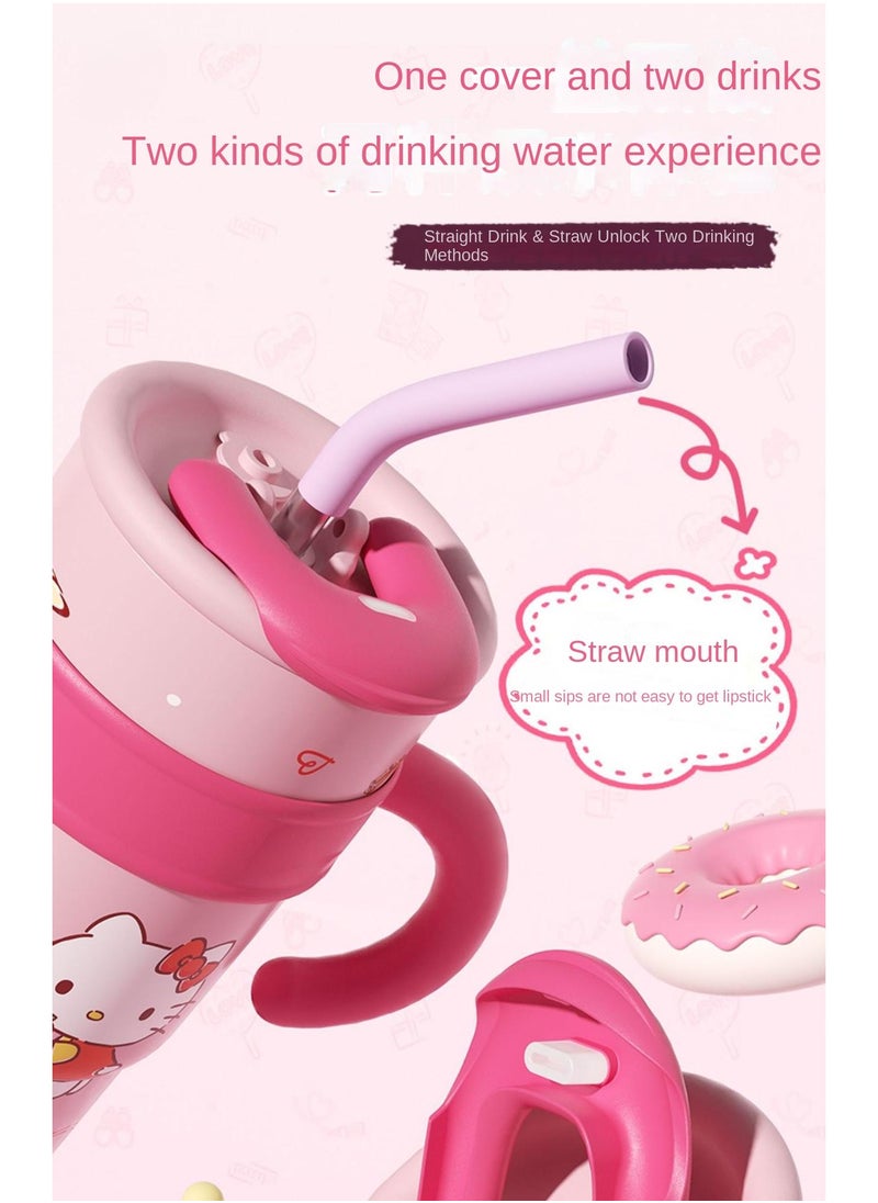 General - 700ml Tumbler Leak-Proof Coffee Mug With Handle Straw And Stanley Cup-Like Design Travel Mug Tumbler Cup Hello Kitty - Image 1