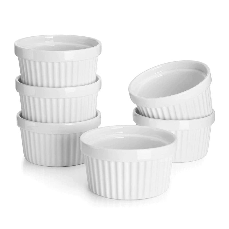 Sweese 8 oz Ramekins Set of 6, Creme Brulee Ramekins Oven Safe, Porcelain Ramiken Set, Souffle, Custard Cups for Baking and Ice Cream Bowl, White - Image 1