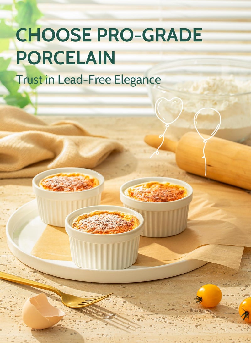 Sweese 8 oz Ramekins Set of 6, Creme Brulee Ramekins Oven Safe, Porcelain Ramiken Set, Souffle, Custard Cups for Baking and Ice Cream Bowl, White - Image 3
