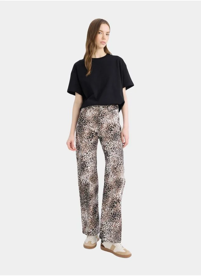 ديفاكتو DeFacto Black Leopard Print Stright Fit High Waist Pant
