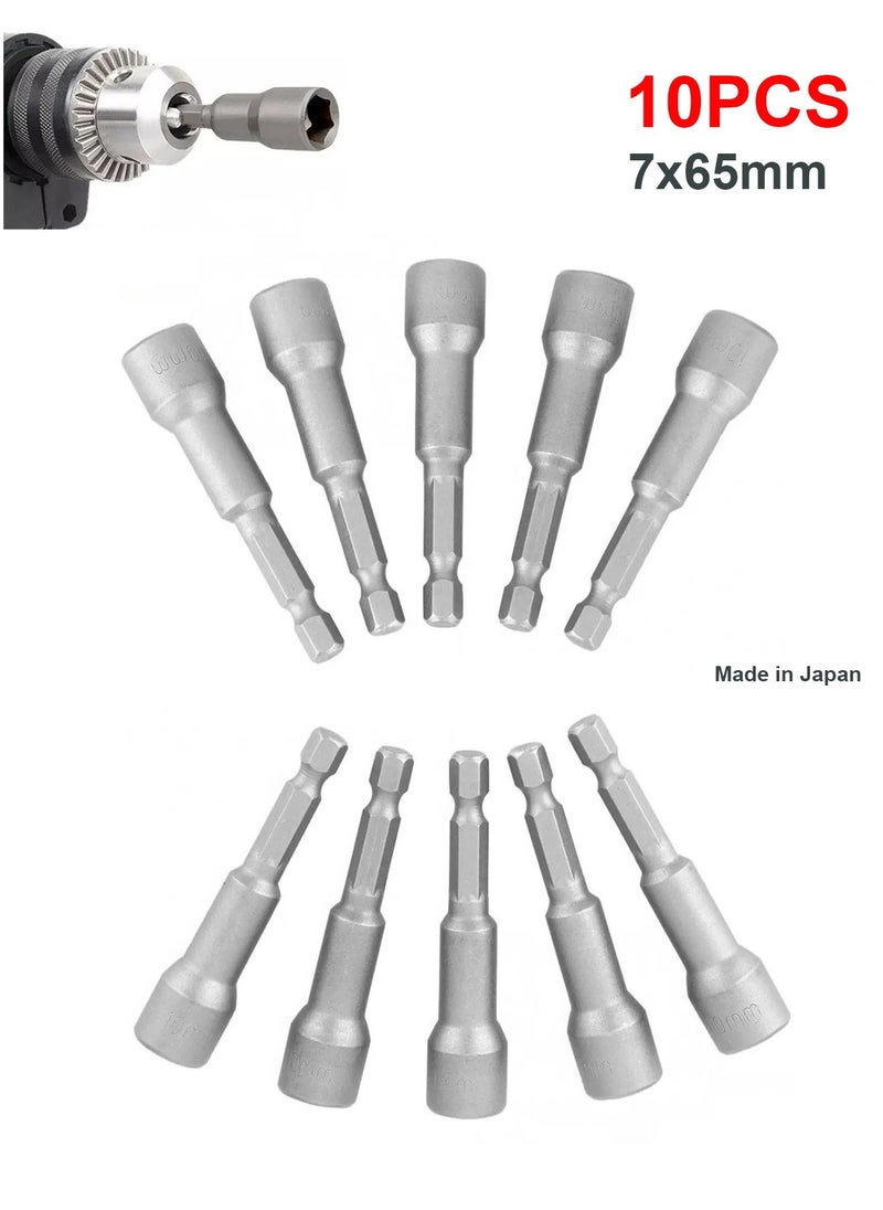 Hero - Hex Magnetic Power 7X65mm Socket Adapter Drill Bit Nut Driver Set 1/4X65 mm Hex for Power Tools10 Piece - Image 1
