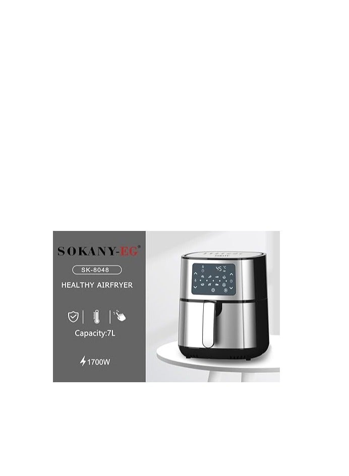 Sokani Sokany SK-8048 Essential Air Fryer, with digital touch screen, capacity of 7 liters, capacity of 1700 watts, with international warranty, silver color - voltage 220 volts, 50 Hz, 7 liters - Image 2
