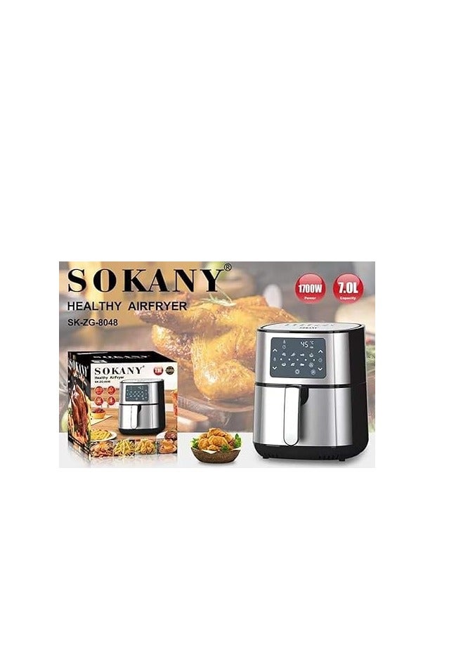 Sokani Sokany SK-8048 Essential Air Fryer, with digital touch screen, capacity of 7 liters, capacity of 1700 watts, with international warranty, silver color - voltage 220 volts, 50 Hz, 7 liters - Image 3
