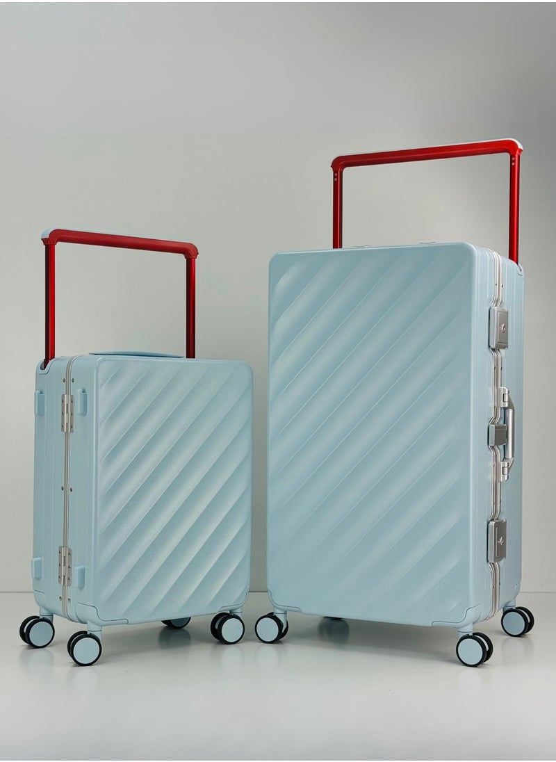 SAW & SEE Light Weight Wide Handle Aluminum Frame Fashion Trolley Luggage Set of 2-piece Unbreakable Polypropylene and Polycarbonate Strong Hard Suit Case with Dual Strong TSA approved lock and 4 Quite 360° Double wheels and Original 100% Aluminum Frame with free protection Cover (Carry-on Luggage and Checked Luggage 20-Inch/28-Inch) - BLUE  - Image 1