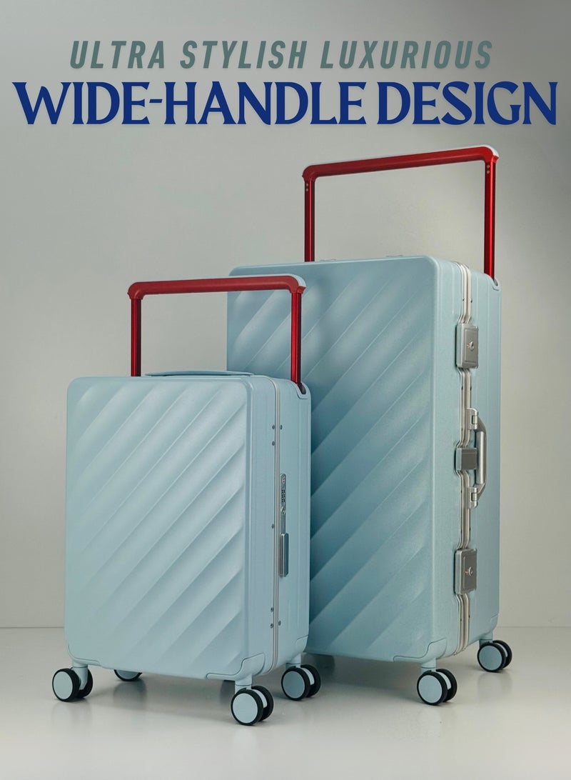 SAW & SEE Light Weight Wide Handle Aluminum Frame Fashion Trolley Luggage Set of 2-piece Unbreakable Polypropylene and Polycarbonate Strong Hard Suit Case with Dual Strong TSA approved lock and 4 Quite 360° Double wheels and Original 100% Aluminum Frame with free protection Cover (Carry-on Luggage and Checked Luggage 20-Inch/28-Inch) - BLUE  - Image 2
