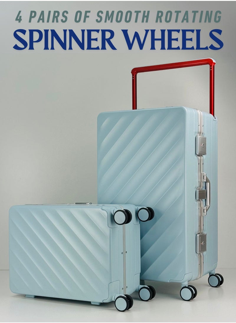 SAW & SEE Light Weight Wide Handle Aluminum Frame Fashion Trolley Luggage Set of 2-piece Unbreakable Polypropylene and Polycarbonate Strong Hard Suit Case with Dual Strong TSA approved lock and 4 Quite 360° Double wheels and Original 100% Aluminum Frame with free protection Cover (Carry-on Luggage and Checked Luggage 20-Inch/28-Inch) - BLUE  - Image 4