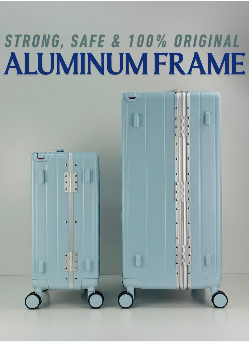 SAW & SEE Light Weight Wide Handle Aluminum Frame Fashion Trolley Luggage Set of 2-piece Unbreakable Polypropylene and Polycarbonate Strong Hard Suit Case with Dual Strong TSA approved lock and 4 Quite 360° Double wheels and Original 100% Aluminum Frame with free protection Cover (Carry-on Luggage and Checked Luggage 20-Inch/28-Inch) - BLUE  - Image 5