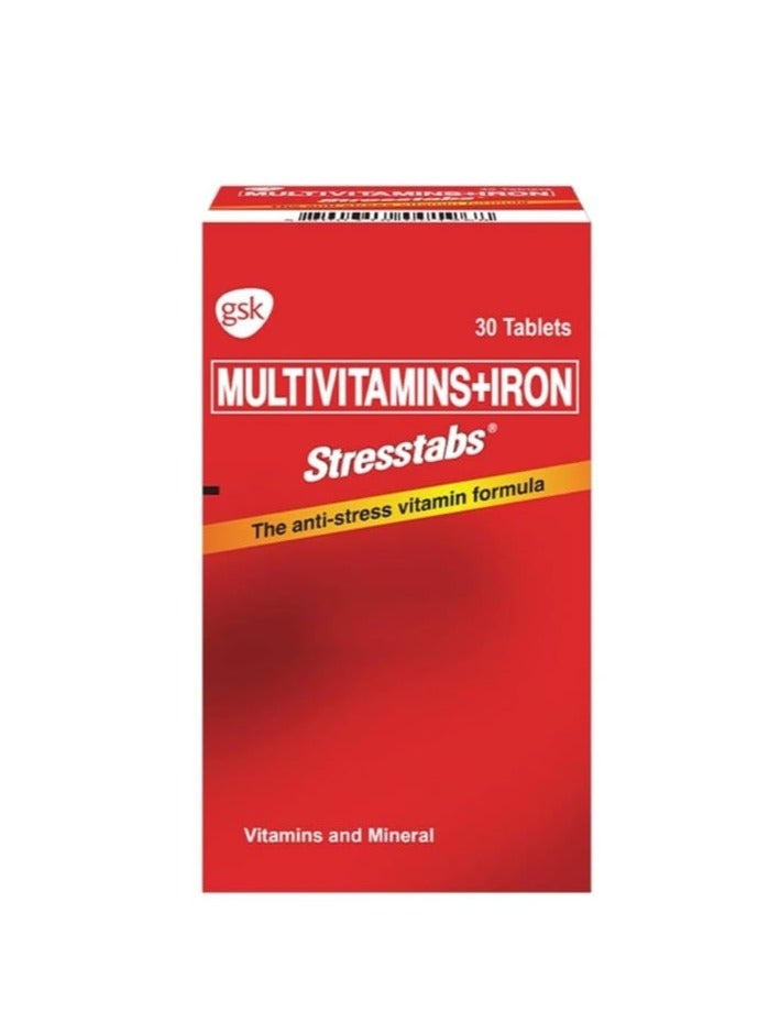 جي أس كيه أقراص سترس تابس، فيتامينات متعددة، فيتامين سي، فيتامين إي، والحديد، يدعم الصحه العامه 30 قرصًا - Image 2