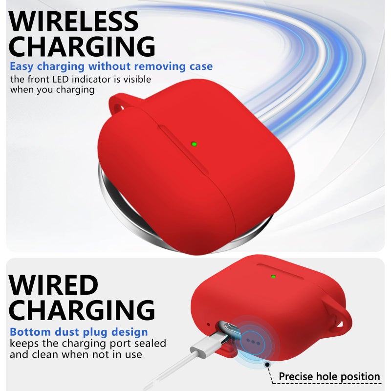 Ljusmicker for AirPods 4 Case 2024 with Cleaner Kit,Soft Silicone Protective Cover for Apple AirPods 4th Generation Cases for Women Men,AirPod 4 Case Accessories with Keychain-Deep Red - Image 4