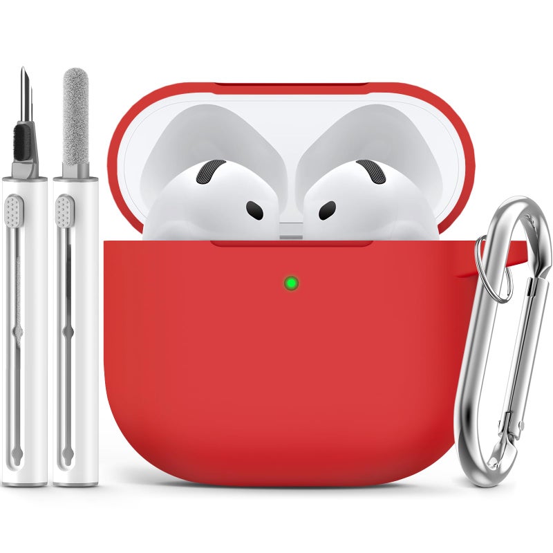 Ljusmicker for AirPods 4 Case 2024 with Cleaner Kit,Soft Silicone Protective Cover for Apple AirPods 4th Generation Cases for Women Men,AirPod 4 Case Accessories with Keychain-Deep Red - Image 1
