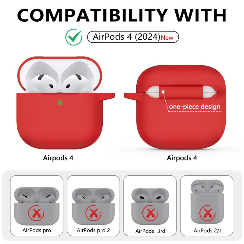 Ljusmicker for AirPods 4 Case 2024 with Cleaner Kit,Soft Silicone Protective Cover for Apple AirPods 4th Generation Cases for Women Men,AirPod 4 Case Accessories with Keychain-Deep Red - Image 2