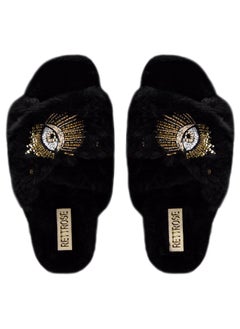 The Blake Black Luxury Plush Diamanté Embellished Handmade Slipper