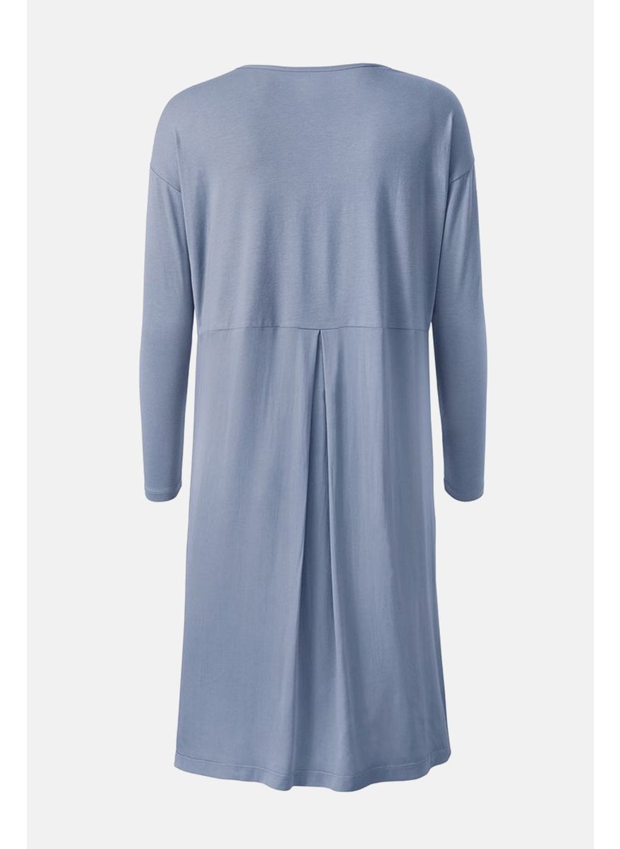 Tchibo Women Plain Long Sleeve Night Dress, Blue  - Image 2
