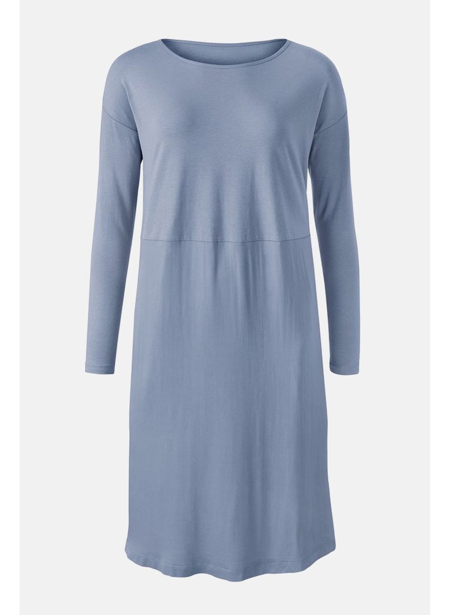 Tchibo Women Plain Long Sleeve Night Dress, Blue  - Image 3