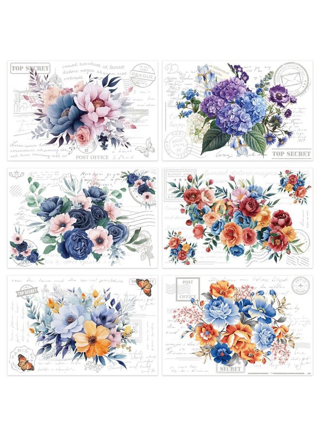 EoBeCy Blooming Floral Rub on Transfers for Furniture: 6 Pcs Large Vintage Flowers Rub on Transfers for Furniture, UV DTF Transfer Sticker Decals for Wood Glass Tables Home Office DIY Decor(8×12-in) - Image 1