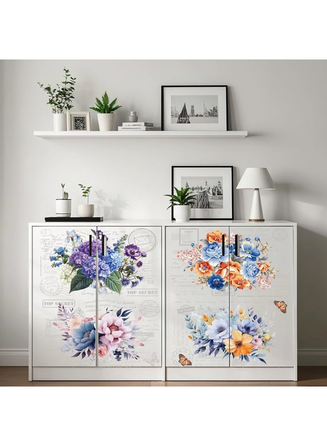 EoBeCy Blooming Floral Rub on Transfers for Furniture: 6 Pcs Large Vintage Flowers Rub on Transfers for Furniture, UV DTF Transfer Sticker Decals for Wood Glass Tables Home Office DIY Decor(8×12-in) - Image 2