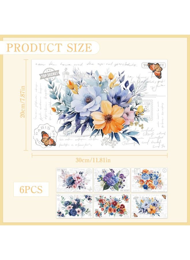 EoBeCy Blooming Floral Rub on Transfers for Furniture: 6 Pcs Large Vintage Flowers Rub on Transfers for Furniture, UV DTF Transfer Sticker Decals for Wood Glass Tables Home Office DIY Decor(8×12-in) - Image 5