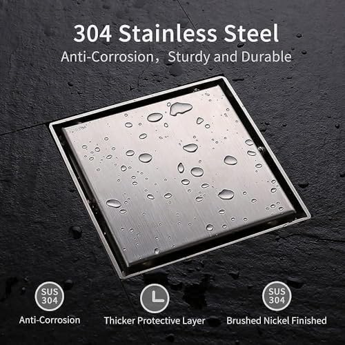 ALTON ALD1011, SS-304 Grade, 6x6 INCH, Tile Insert Bathroom Grating Square Floor Drain Jali with ABS Cockroach Trap, Matte - Image 5
