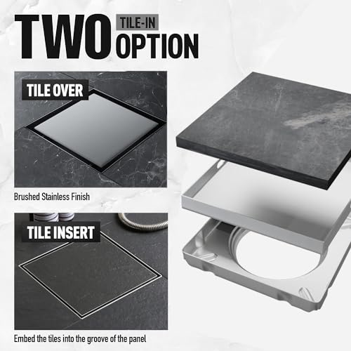 ALTON ALD1011, SS-304 Grade, 6x6 INCH, Tile Insert Bathroom Grating Square Floor Drain Jali with ABS Cockroach Trap, Matte - Image 3