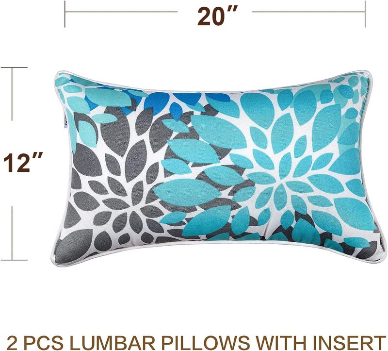 JMGBird Water-Resistant Outdoor Pillows Set of 2, 12x20 inch Durable Sky Blue Mandala Pattern Throw Pillows with Inserts for Patio Furniture - Image 4