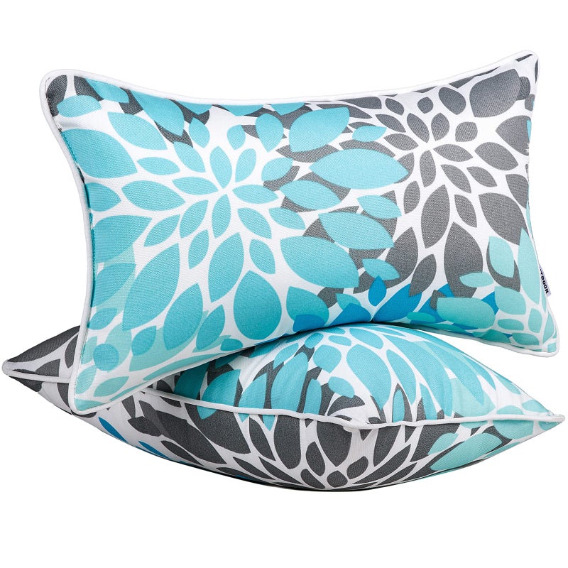 JMGBird Water-Resistant Outdoor Pillows Set of 2, 12x20 inch Durable Sky Blue Mandala Pattern Throw Pillows with Inserts for Patio Furniture - Image 1