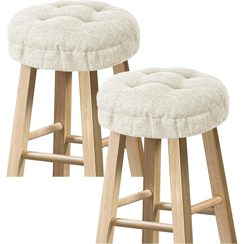 Sunlit Bar Stool Covers - Set of 2 Round Bar Stool Seat Covers, Soft and Cushioned Bar Chair Covers, Easy to Install and Wash, Cover Only, 12 Inch Diameter, Beige - Image 1