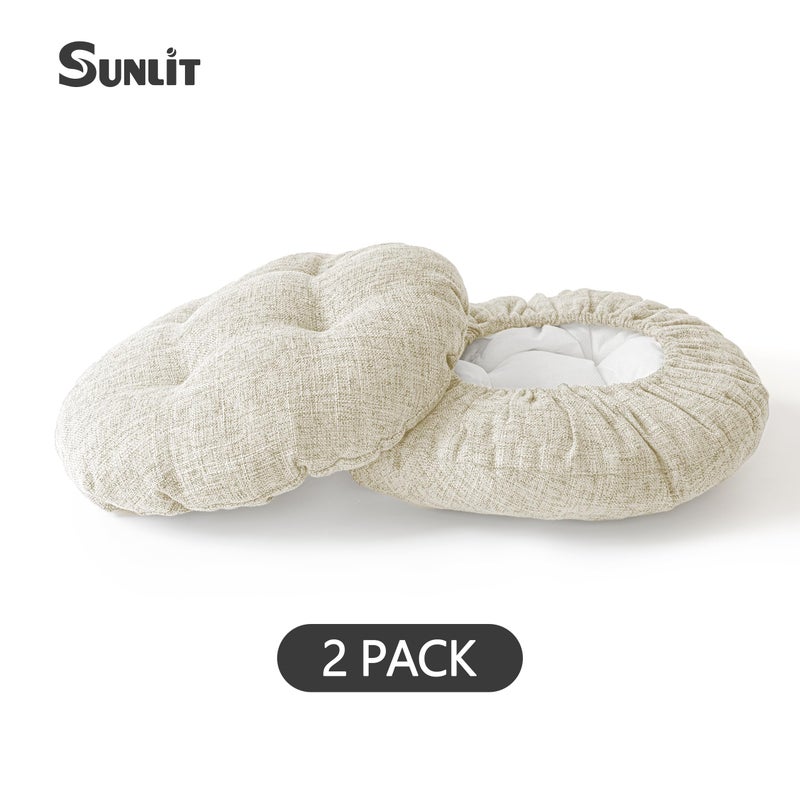 Sunlit Bar Stool Covers - Set of 2 Round Bar Stool Seat Covers, Soft and Cushioned Bar Chair Covers, Easy to Install and Wash, Cover Only, 12 Inch Diameter, Beige - Image 2