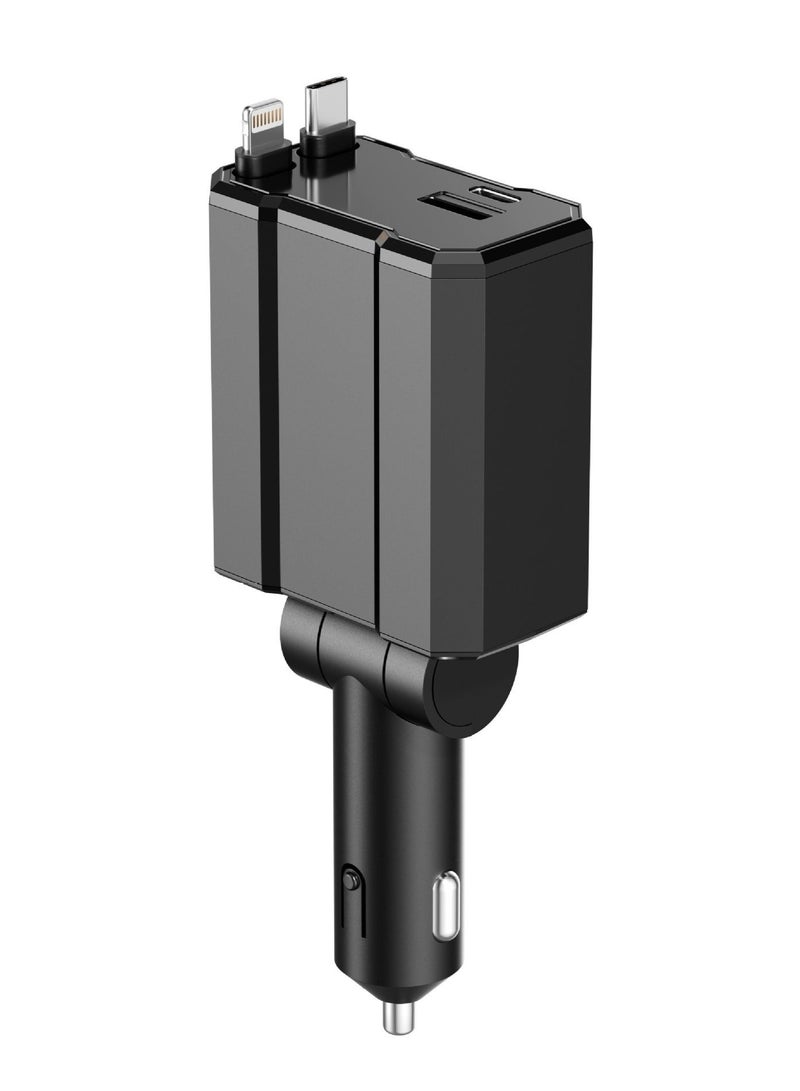 Car Charger - Fast Charging 4-in-1 Adapter, Smart Recognition, QC3.0 Fast Charging, Type-C+USB-A Port and Voltage Display - Compatible with iPhone, iPad and Galaxy - 66W Powerful Output, Safe and Durable - Image 1