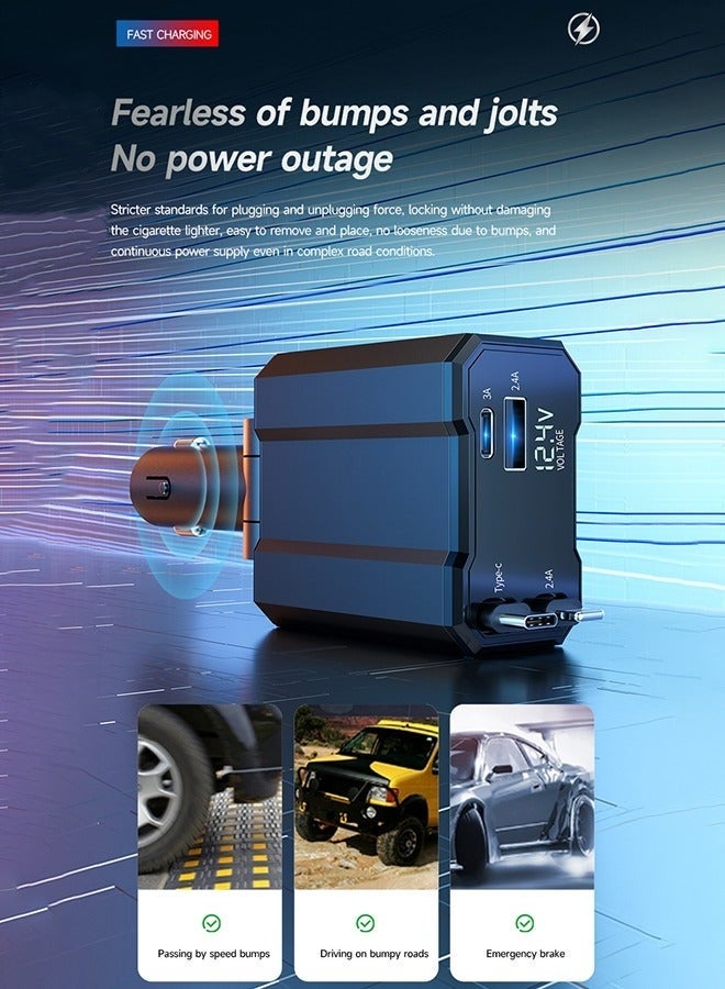 Car Charger - Fast Charging 4-in-1 Adapter, Smart Recognition, QC3.0 Fast Charging, Type-C+USB-A Port and Voltage Display - Compatible with iPhone, iPad and Galaxy - 66W Powerful Output, Safe and Durable - Image 3