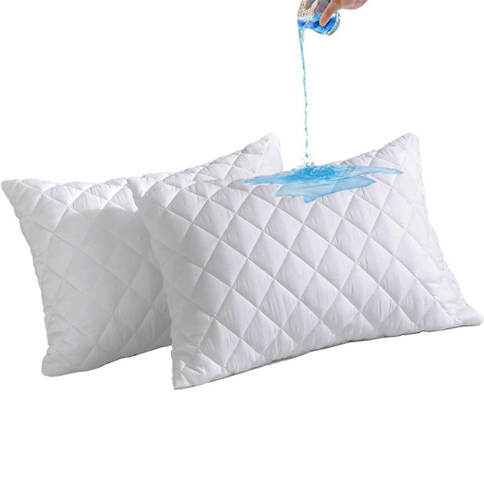 QUILTED WATERPROOF PILLOW PROTECTORS WHITE 2 PACK BED PILLOWS COVER QUILTED PILLOWCASE EXTRA SOFT BREATHABLE PILLOW CASE 50 X 75 CM