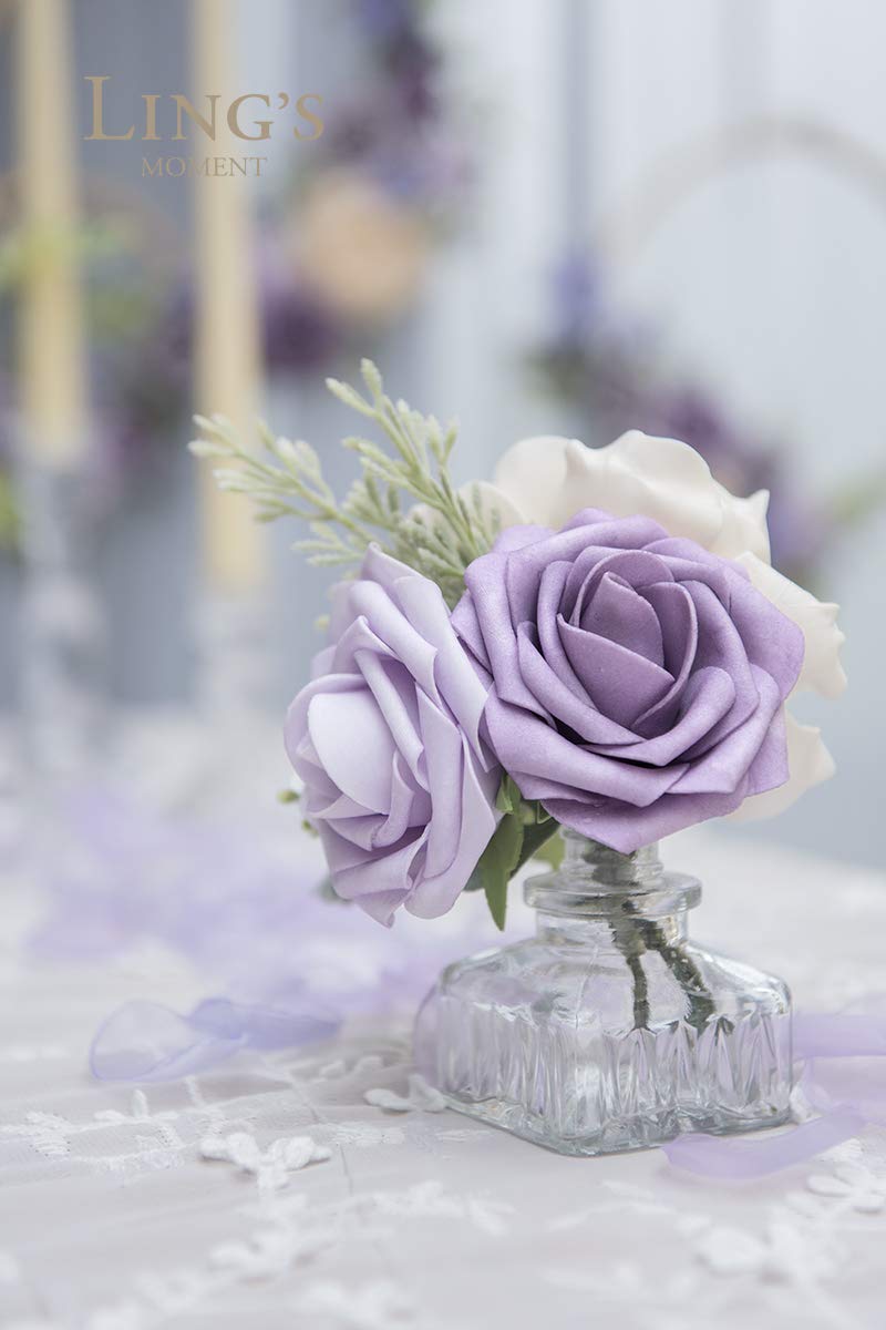 Ling's moment Ling's Moment Artificial Flowers 50Pcs Dusty Purple Roses Decor w/Stems 3"" Real Touch DIY Foam Floral for Wedding Bouquet/Centerpieces  Outdoors Party Backdrop  and Room/Table/Shower Decorations  - Image 4