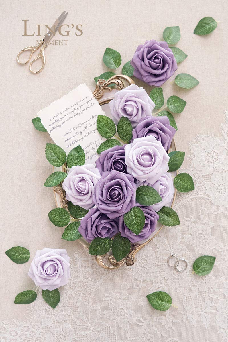 Ling's moment Ling's Moment Artificial Flowers 50Pcs Dusty Purple Roses Decor w/Stems 3"" Real Touch DIY Foam Floral for Wedding Bouquet/Centerpieces  Outdoors Party Backdrop  and Room/Table/Shower Decorations  - Image 3