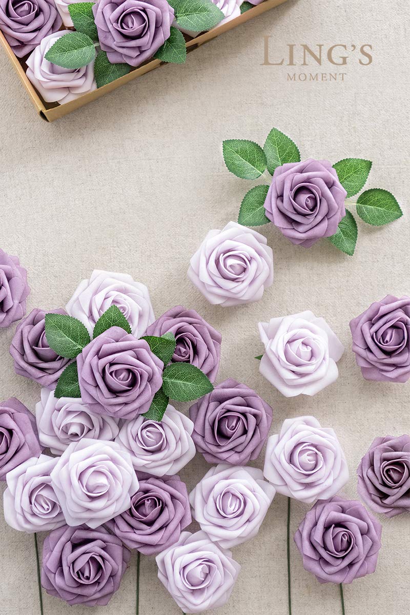 Ling's moment Ling's Moment Artificial Flowers 50Pcs Dusty Purple Roses Decor w/Stems 3"" Real Touch DIY Foam Floral for Wedding Bouquet/Centerpieces  Outdoors Party Backdrop  and Room/Table/Shower Decorations  - Image 2