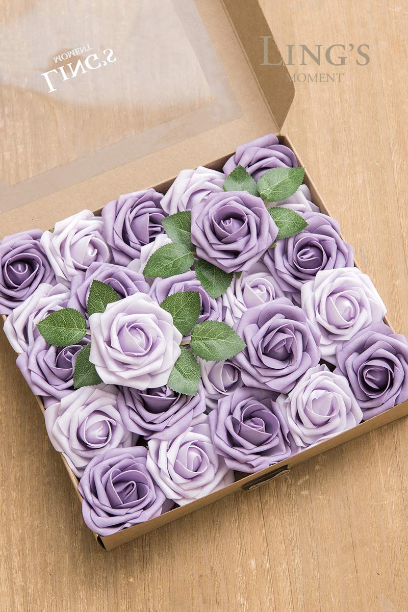Ling's moment Ling's Moment Artificial Flowers 50Pcs Dusty Purple Roses Decor w/Stems 3"" Real Touch DIY Foam Floral for Wedding Bouquet/Centerpieces  Outdoors Party Backdrop  and Room/Table/Shower Decorations  - Image 5