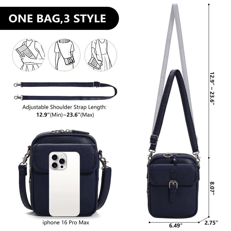 Pelimoo Small Crossbody Bags for Women Vegan Leather Messenger Purses, Vintage Wallet Anti Theft Shoulder Handbags with Card Slots (Dark Blue) - Image 3