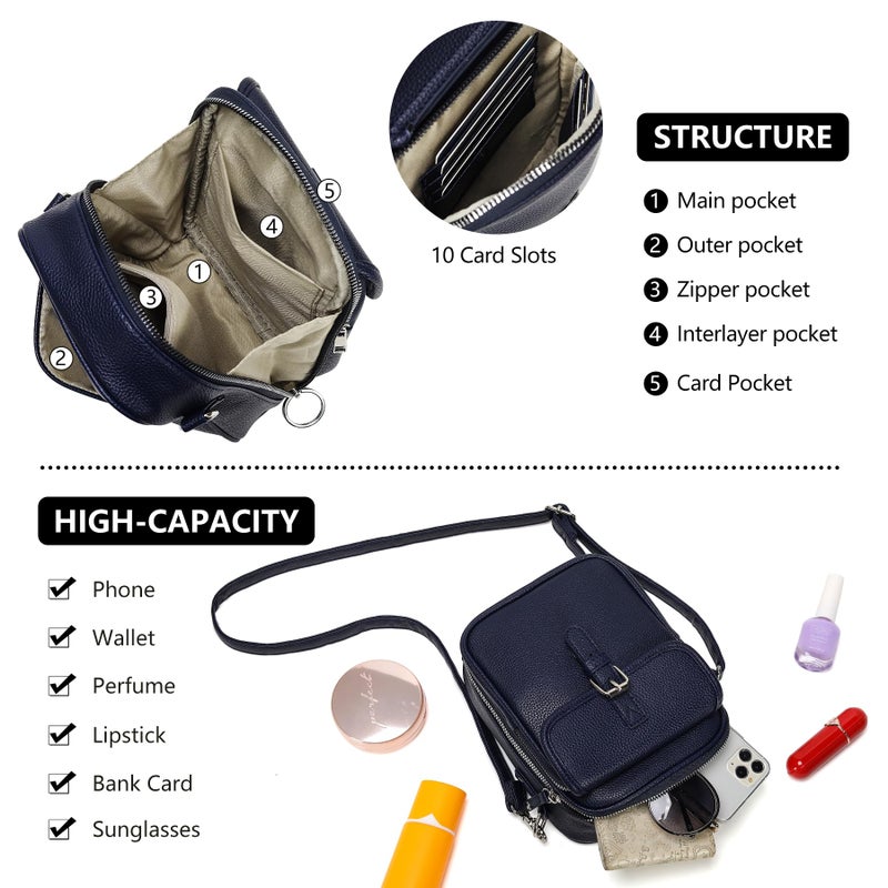 Pelimoo Small Crossbody Bags for Women Vegan Leather Messenger Purses, Vintage Wallet Anti Theft Shoulder Handbags with Card Slots (Dark Blue) - Image 5