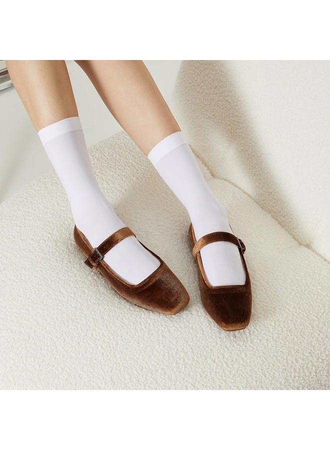 Trary Mary Jane Shoes Women Woven Flats for Women Dressy Ballet Flats Squared Toe Mary Jane Flats Shoes, Velvet Coffee, 6.5 - Image 3
