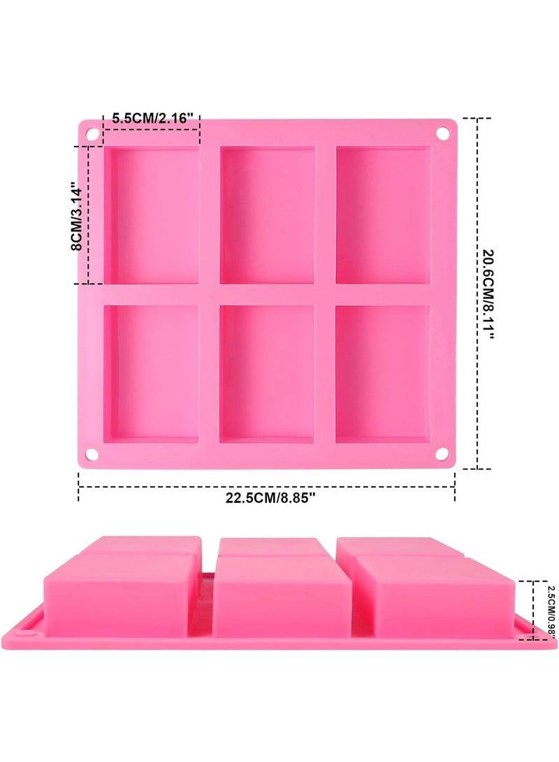 Bluejw 2 Pcs Chocolate Mold,Silicone Mold, 6-Cavity Rectangle Silicone Handmade Soap Mold, Chocolate Baking Mold, Cake Pan for Soap Making, Pudding, Cupcake, Muffin, Loaf, Ice Cube (Pink) ﻿ - Image 2