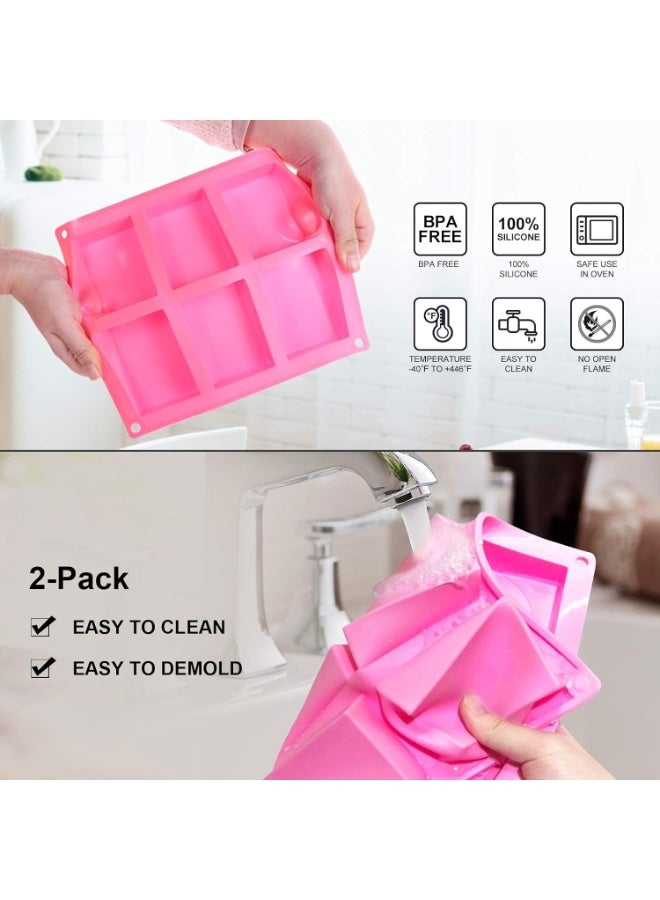 Bluejw 2 Pcs Chocolate Mold,Silicone Mold, 6-Cavity Rectangle Silicone Handmade Soap Mold, Chocolate Baking Mold, Cake Pan for Soap Making, Pudding, Cupcake, Muffin, Loaf, Ice Cube (Pink) ﻿ - Image 3
