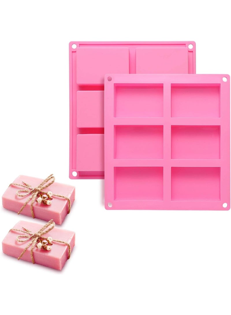 Bluejw 2 Pcs Chocolate Mold,Silicone Mold, 6-Cavity Rectangle Silicone Handmade Soap Mold, Chocolate Baking Mold, Cake Pan for Soap Making, Pudding, Cupcake, Muffin, Loaf, Ice Cube (Pink) ﻿ - Image 1
